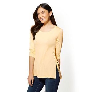 NY & Co. Light Yellow Soho Soft Tee Lace Up Sides